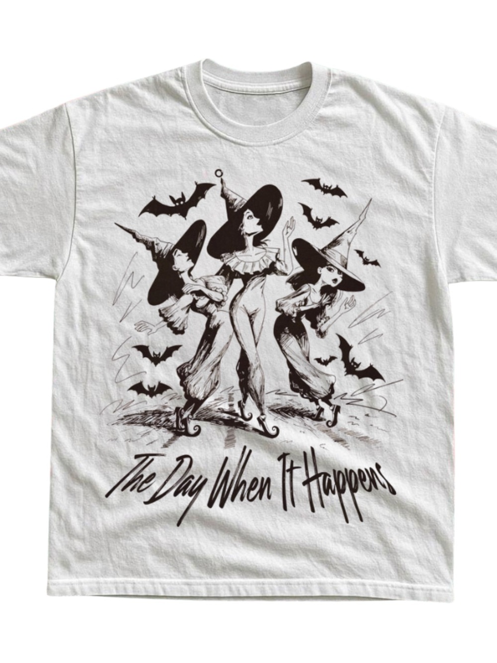 White Graphic Halloween Witch T-Shirt Gift for Men and Women